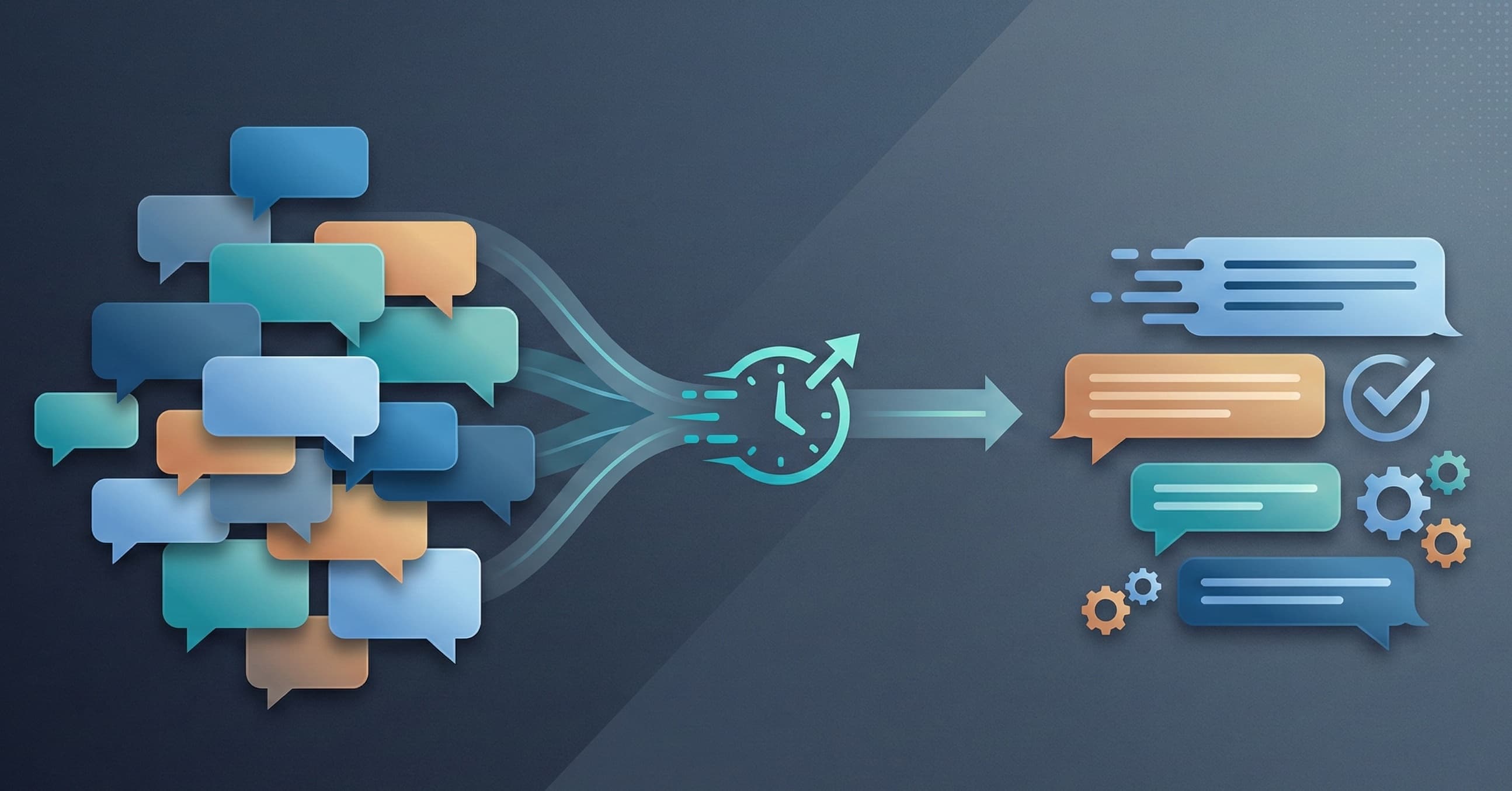 Ilustrasi sistem AI dan otomatisasi WhatsApp Business yang membantu UMKM mengatasi slow response dengan alur chat cepat, terorganisir, dan siap untuk banyak agen.